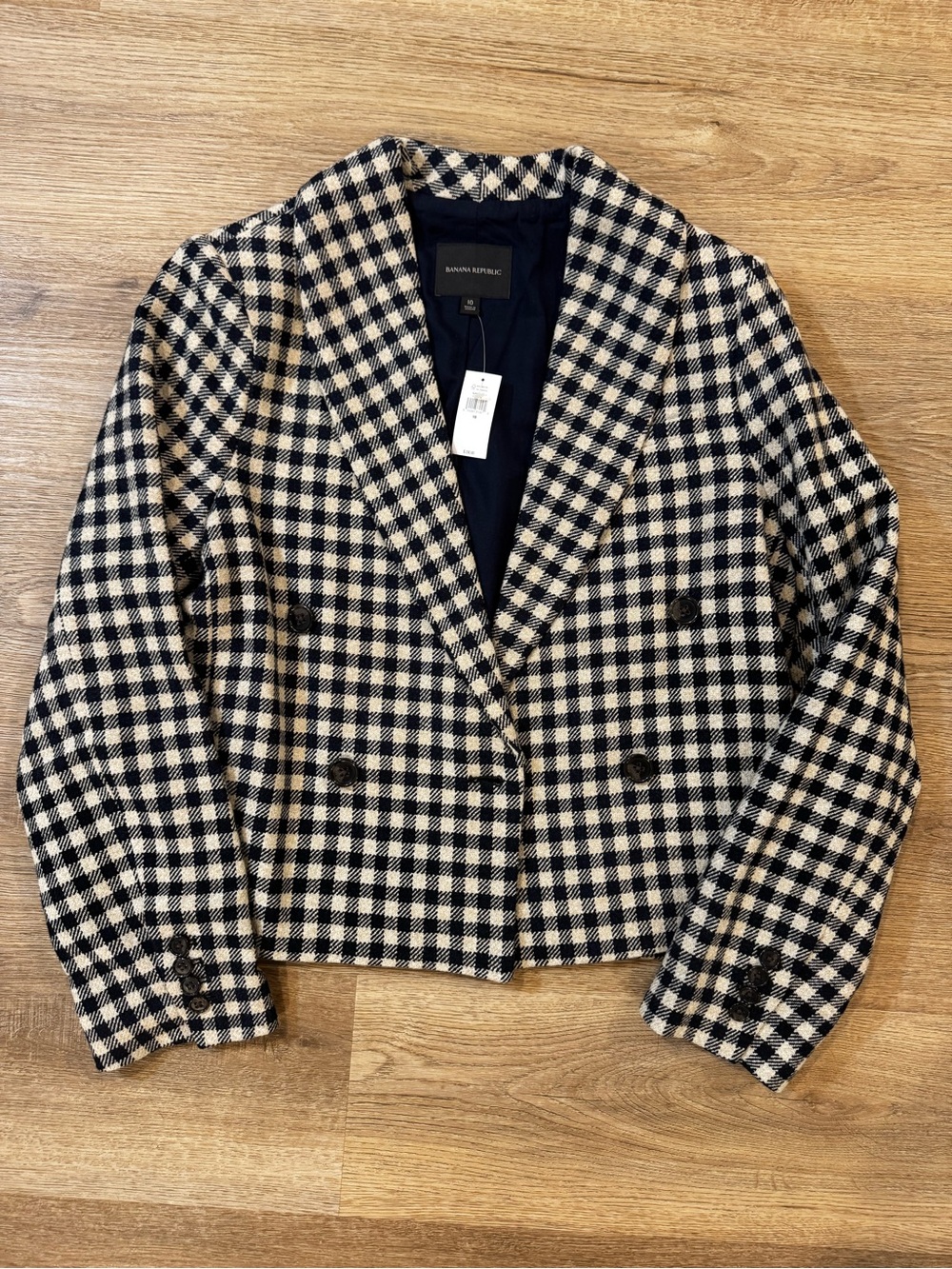 NWT | Banana Republic | Bea Cropped Checked Gingham Blazer Jacket Coat | 10
